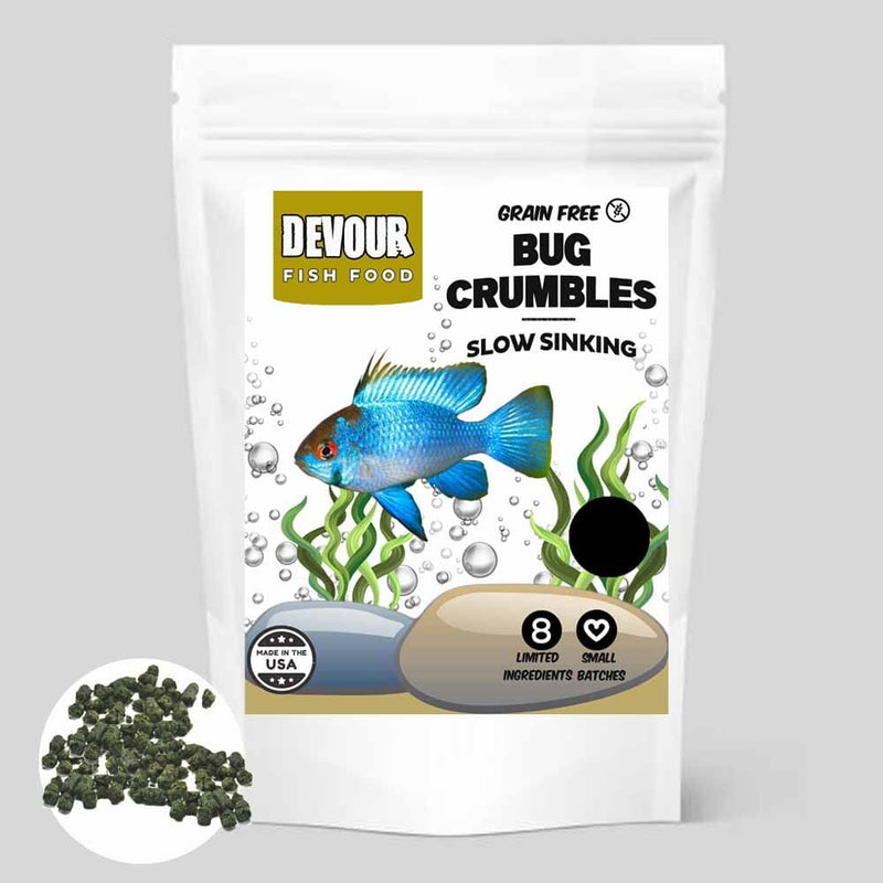 YFS Devour Bug-Based Crumbles grain-free aquarium fish food made with black soldier fly larvae and krill