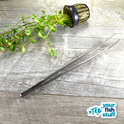 10-inch curved stainless steel aquascaping tweezers for aquarium plants