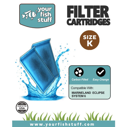 Marineland Eclipse Size K Filter Cartridge Replacements -  Pre-filled with high-grade carbon, made in the USA, and designed for fast, clean performance.