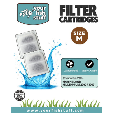 Marineland Millennium 2000 Size M Filter Cartridge Replacements - Fits Millennium 2000 & 3000 – Rite Size M – Pre-filled with Carbon – Made in USA
