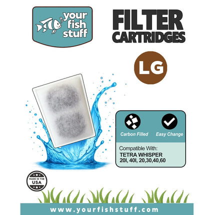 Tetra Whisper Large Filter Replacement Cartridges - Fits Tetra Whisper 20, 30, 40, 60, 20i, 40i, and Whisper C – Pre-filled with Carbon – Made in USA